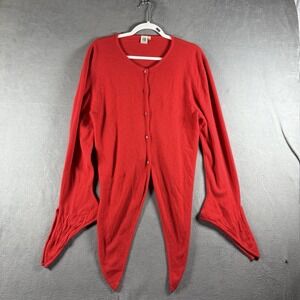 Italian Cashmere Fairy Cardigan Red Boho Pixie Hem Lagenlook Sweater Womens M